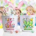 Huevos de Pascua personalizados de conejito de dibujos animados Cesta de Pascua de lona de gran capacidad con nombre e inicial Huevos de Pascua Fiesta de caza Regalo de Pascua para niños