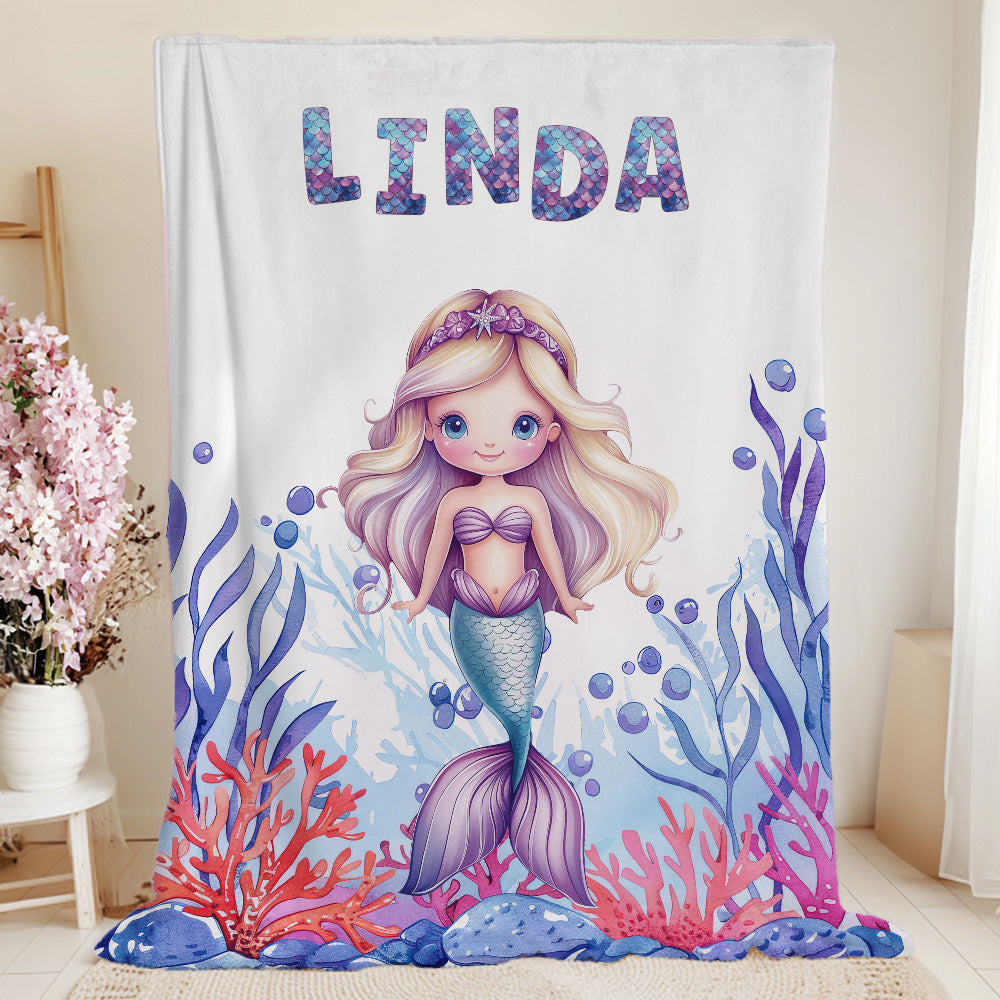 Fantasía personalizada sirena mundo submarino suave manta con nombre decoración del hogar regalo de cumpleaños para las niñas