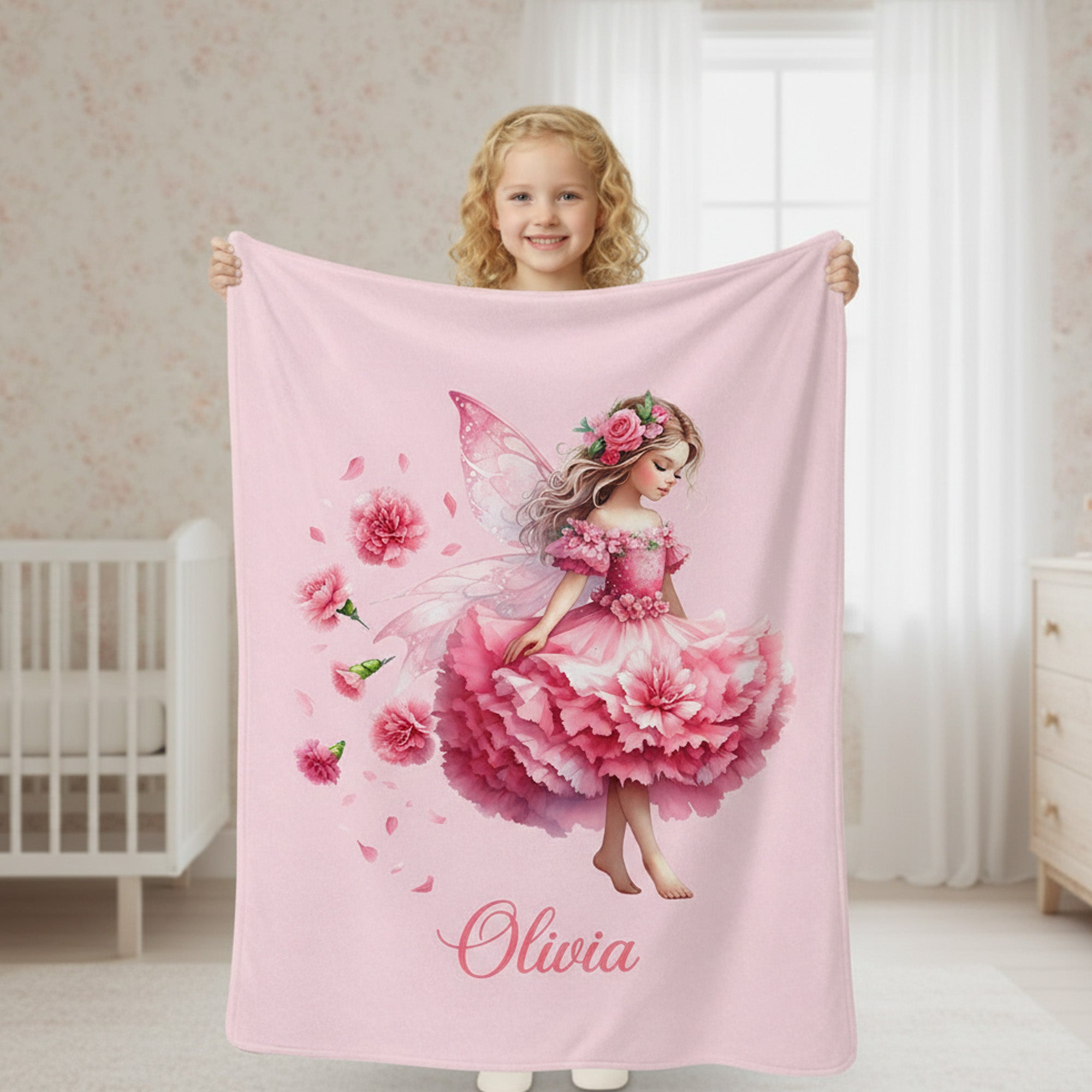 Personalizada Nacimiento Flor Hada Suave manta con nombre Decoración del hogar Uso diario Regalo de cumpleaños para las niñas