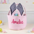 Cesta de Pascua personalizada bordada con nombre a rayas con orejas flexibles Cubo de Pascua para la búsqueda del huevo de Pascua Regalo para niños Niñas