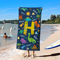 Toalla de playa de gran tamaño, suave y de secado rápido, personalizada, con la inicial y el nombre de un dinosaurio Fiesta en la playa Regalo de cumpleaños para niños amantes de los dinosaurios