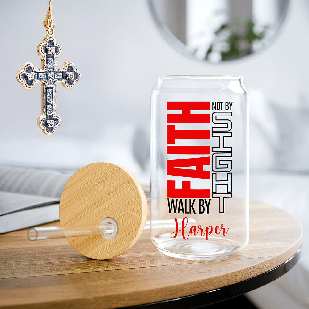 Personalizada Fe Cristiana Nombre 20 oz Esmerilado Claro Vaso de Cristal con Tapa y Pajita Cumpleaños Religioso Bautizo Regalo para la Familia Amigos Cristianos