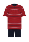 Pijama Hombre Verano Corto Tapeta Algodón Punto Rayas - Rojo 3562_94
