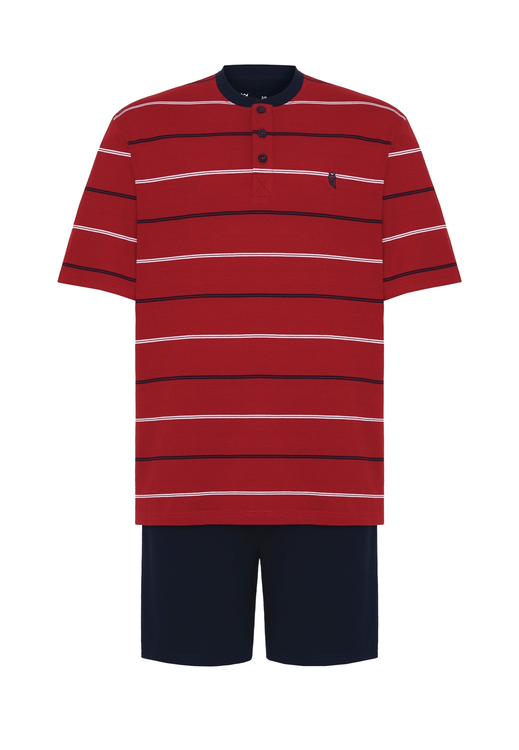Pijama Hombre Verano Corto Tapeta Algodón Punto Rayas - Rojo 3562_94