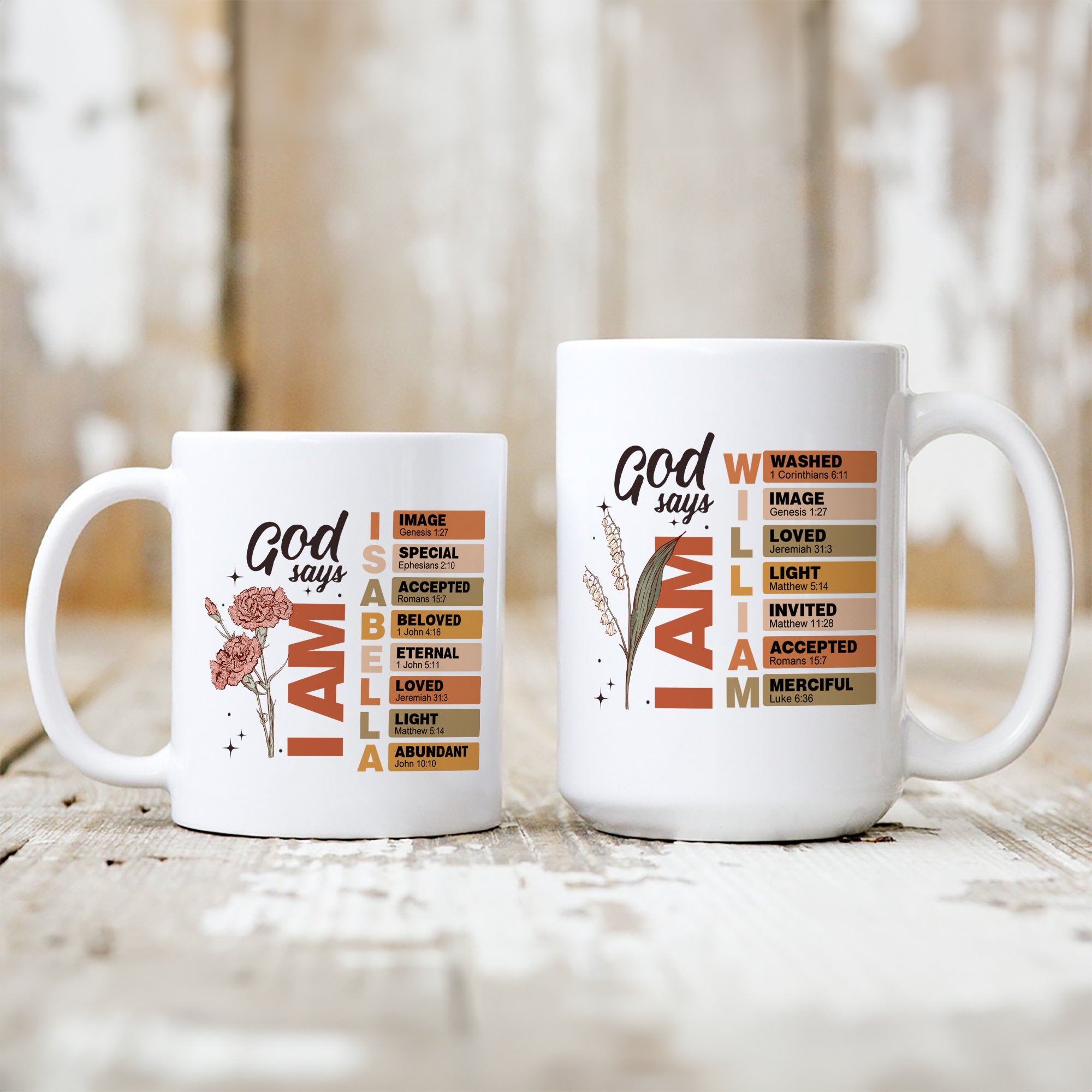 Personalizada Dios dice versículo de la Biblia 11 oz 15 oz Taza de café de cerámica con nombre Cumpleaños Regalo de Navidad para la Familia Amigos Cristianos