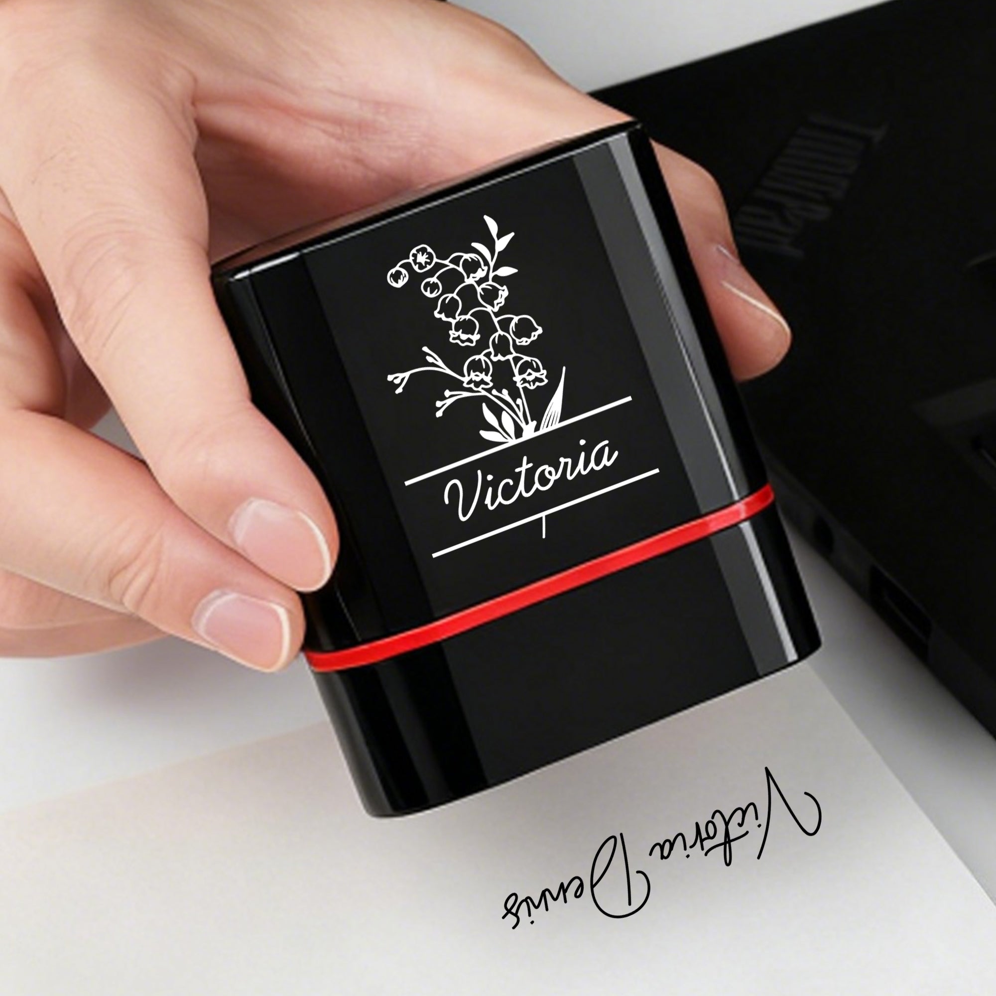Sello de Nacimiento Personalizado Flor Firma Portátil con Nombre Uso Diario Regalo de Cumpleaños para Amigos Familia