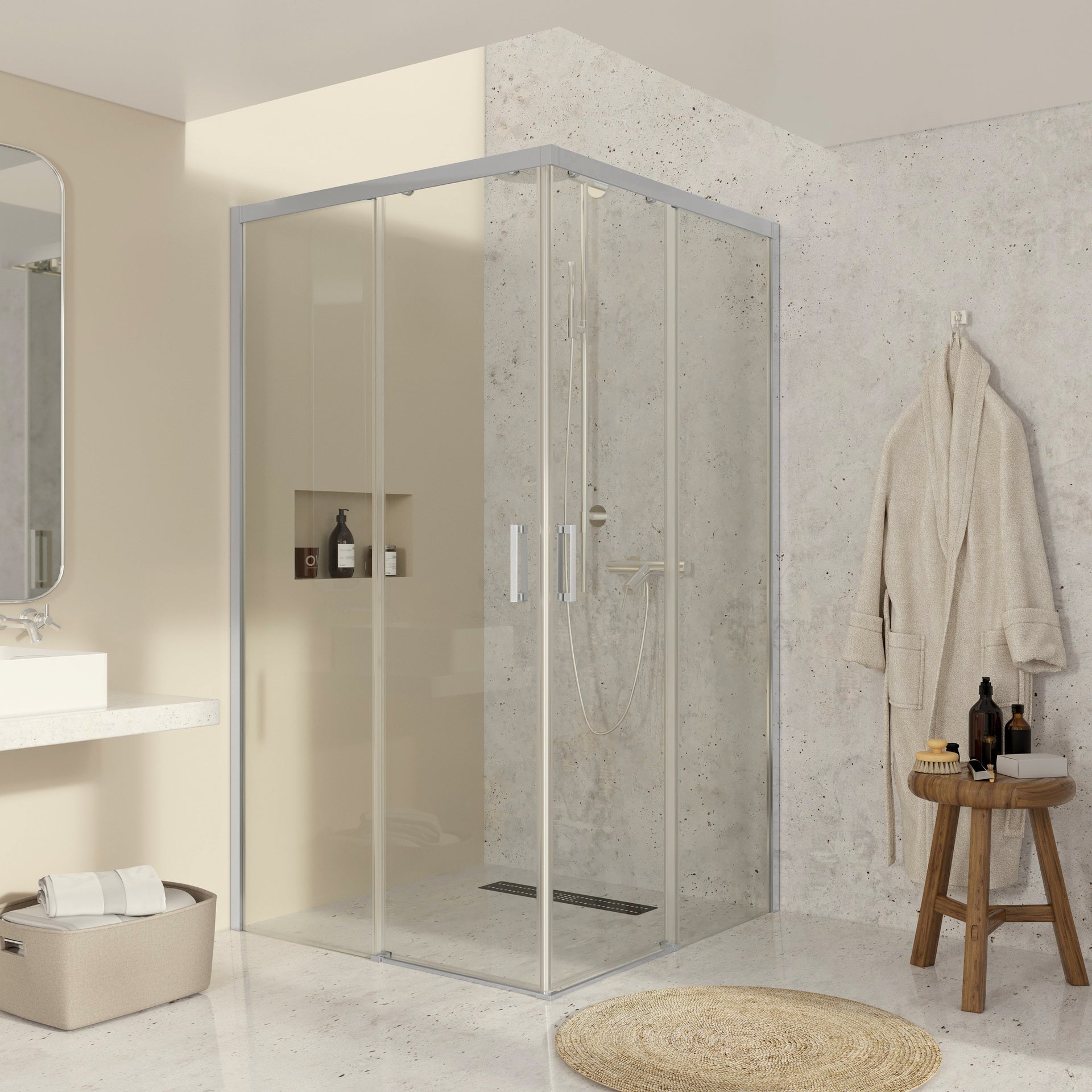 BATHME NOEL 4 Mampara Ducha Angular Corredera Cromo Transparente