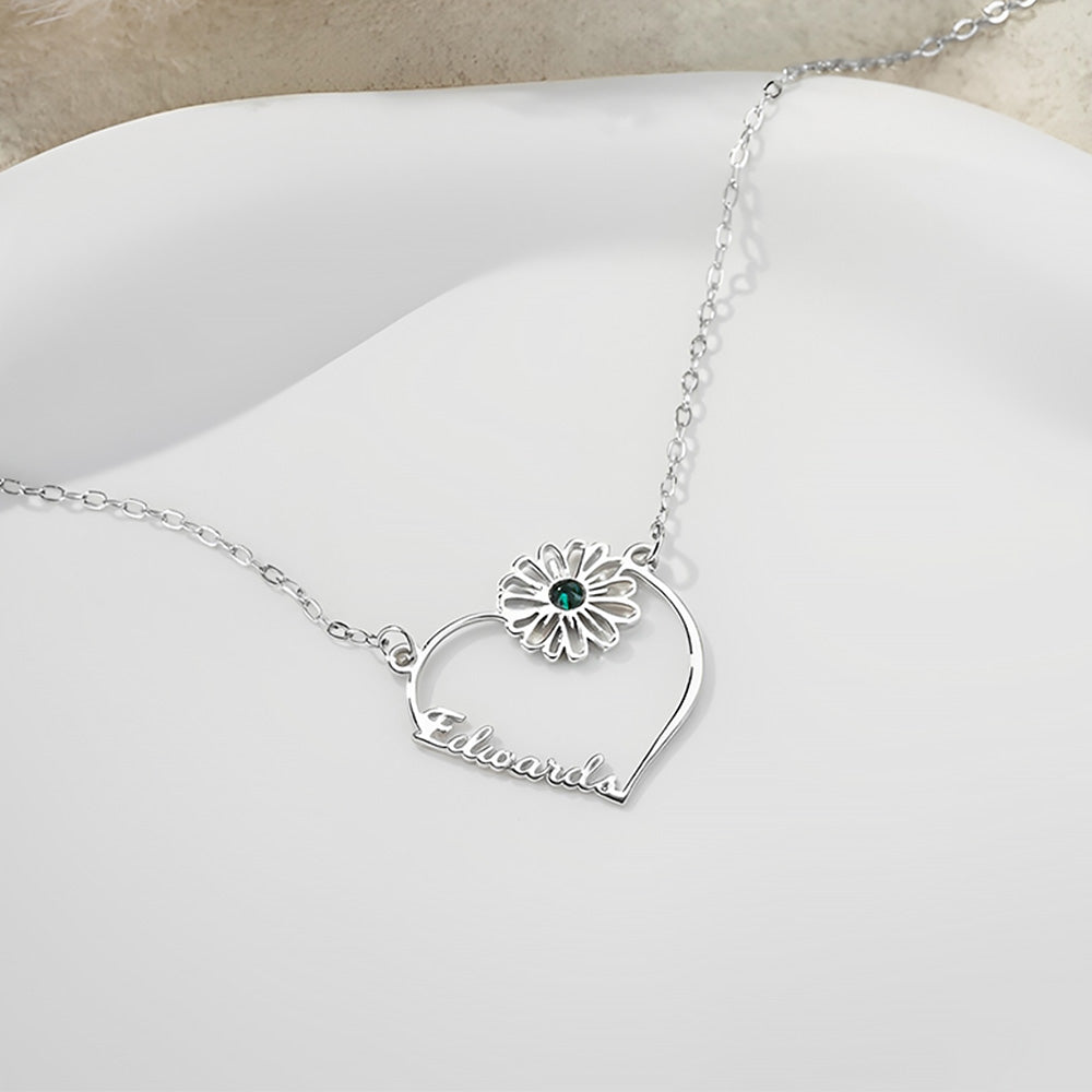 Personalizado Corazón Birthstone Birth Flower Collar con Nombre Dainty Jewelry Birthday Anniversary Valentine's Day Gift for Women
