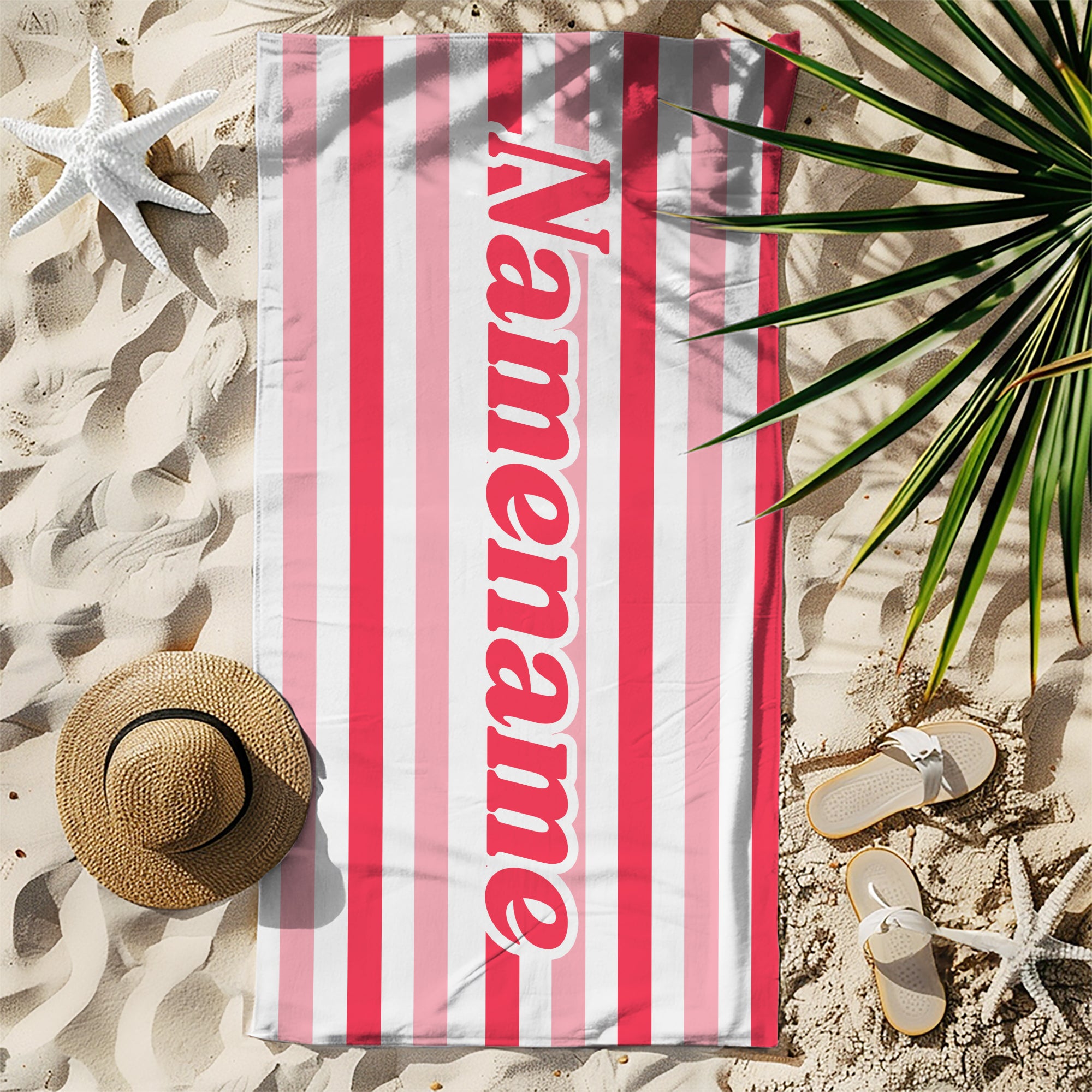 Toalla de playa personalizada de rayas retro multicolor de secado rápido con nombre Vacaciones de verano Viaje Piscina Playa Fiesta de cumpleaños Regalo para la familia Amigos