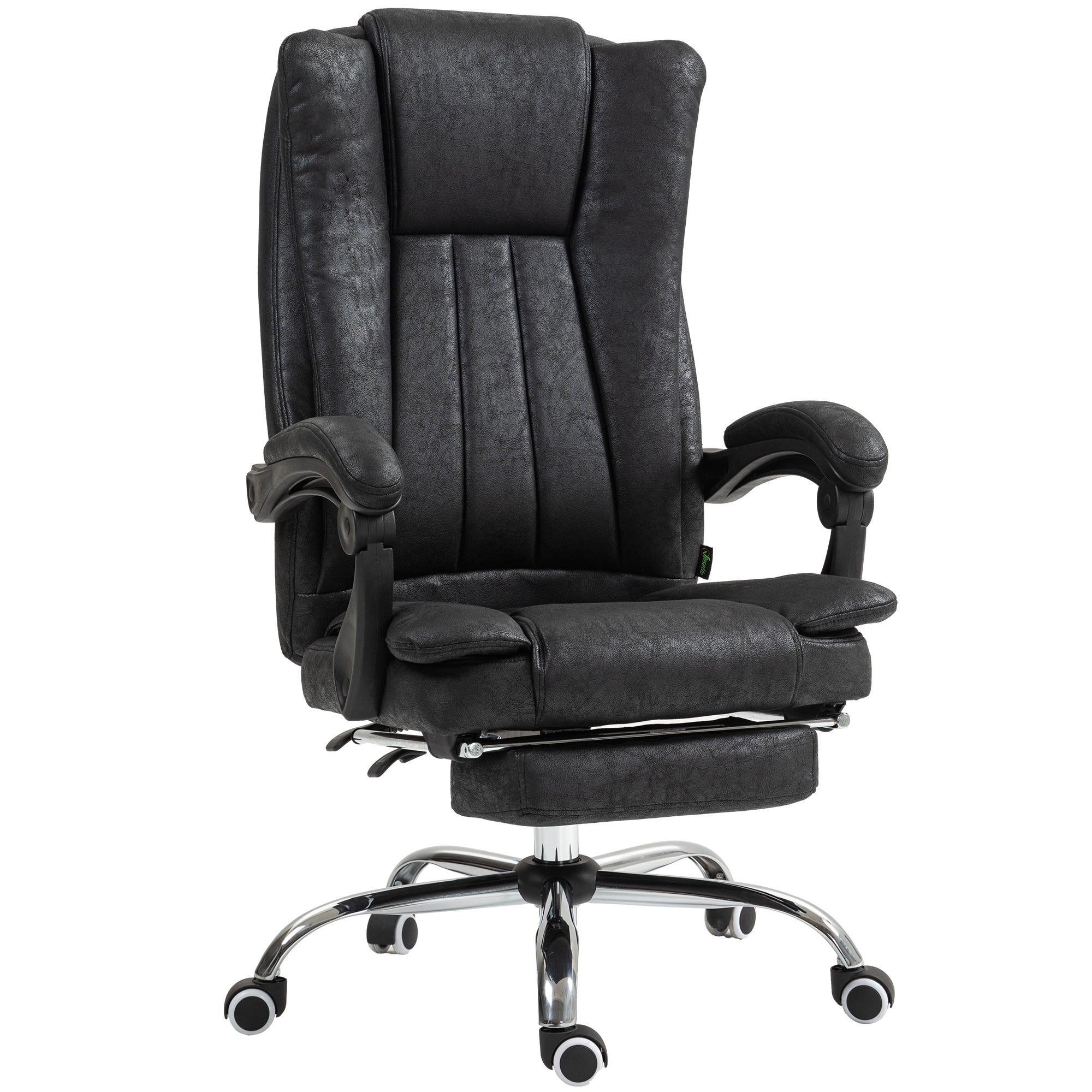 Microfibre Reclining Computer Desk Chair with Footrest & Wheels for Home Office, Black