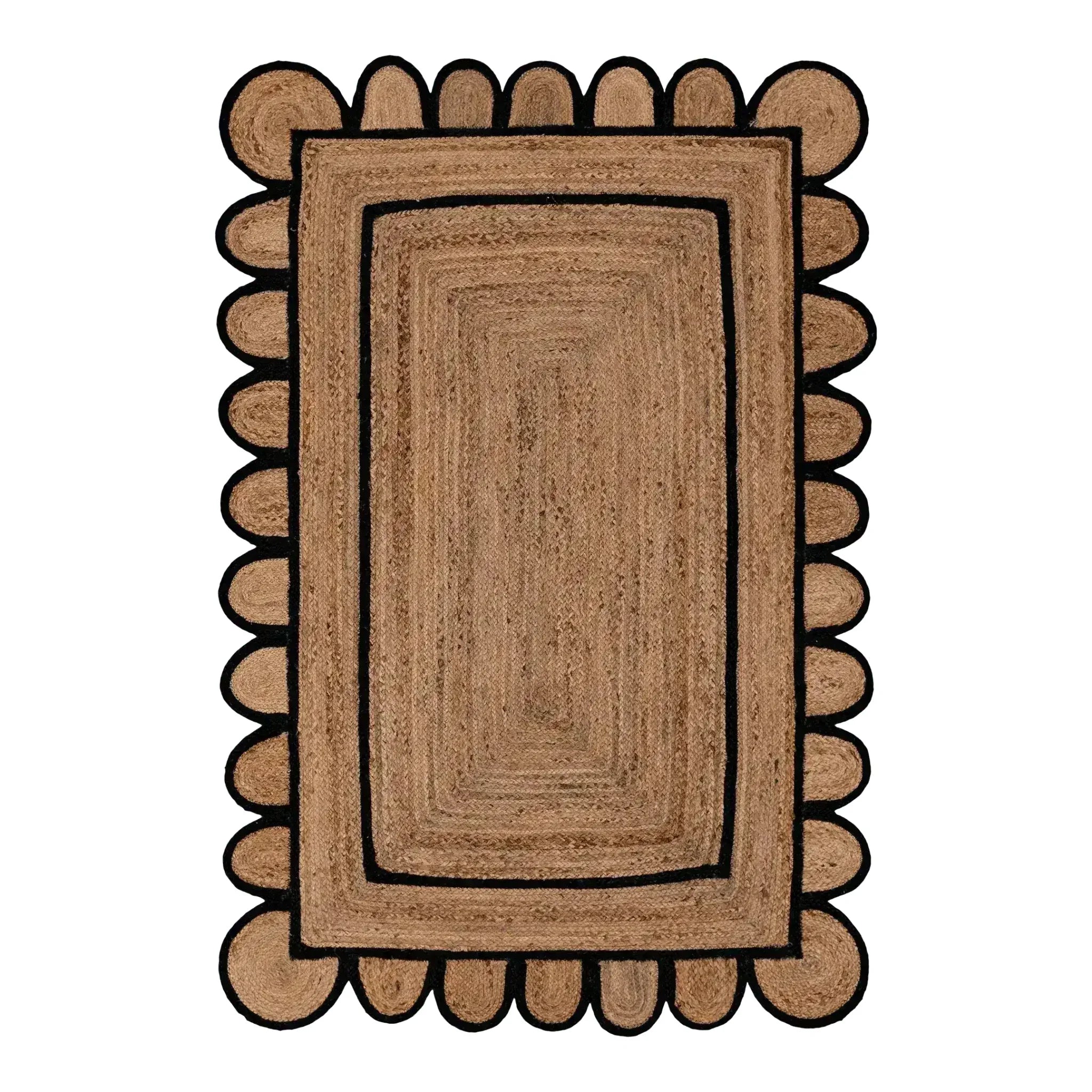 Double Trim Black Scalloped Jute Rug 4 x 6 ft
