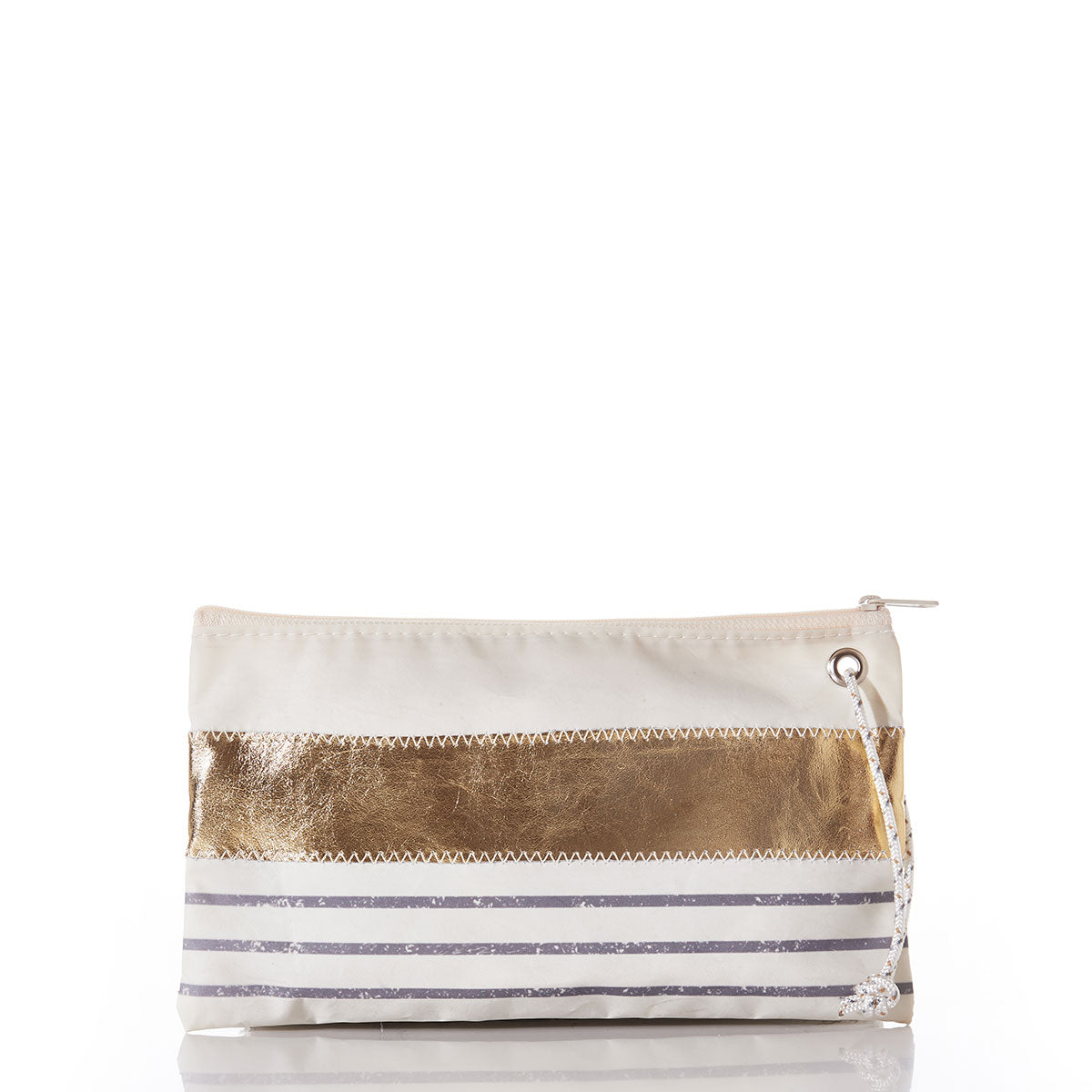 Grey Mariner Stripe Large Wristlet Handmade in Maine from Recycled Sails