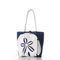 White on Navy Sand Dollar Handbag Handmade in Maine from Recycled Sails