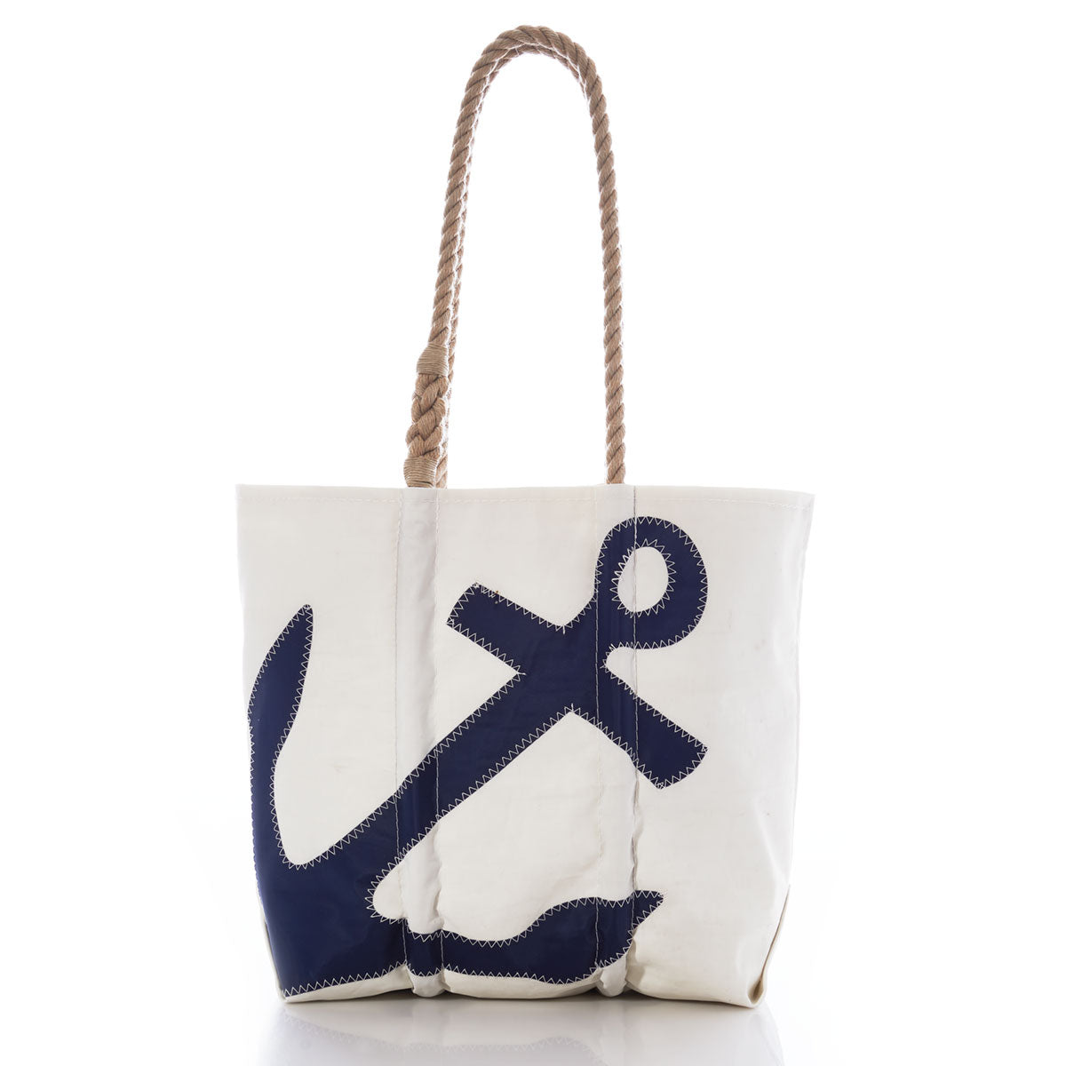 Navy Anchor Medium Tote with Hemp Rope Handmade in Maine from Recycled Sails