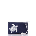 White-on-Navy Sea Turtle Wristlet Handmade in Maine from Recycled Sails