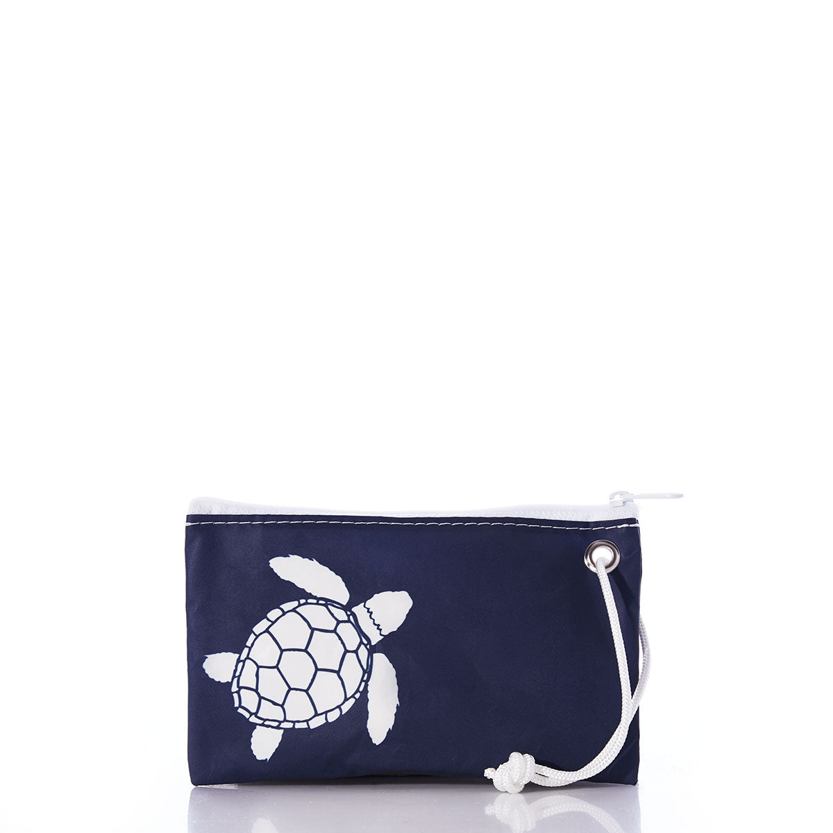White-on-Navy Sea Turtle Wristlet Handmade in Maine from Recycled Sails