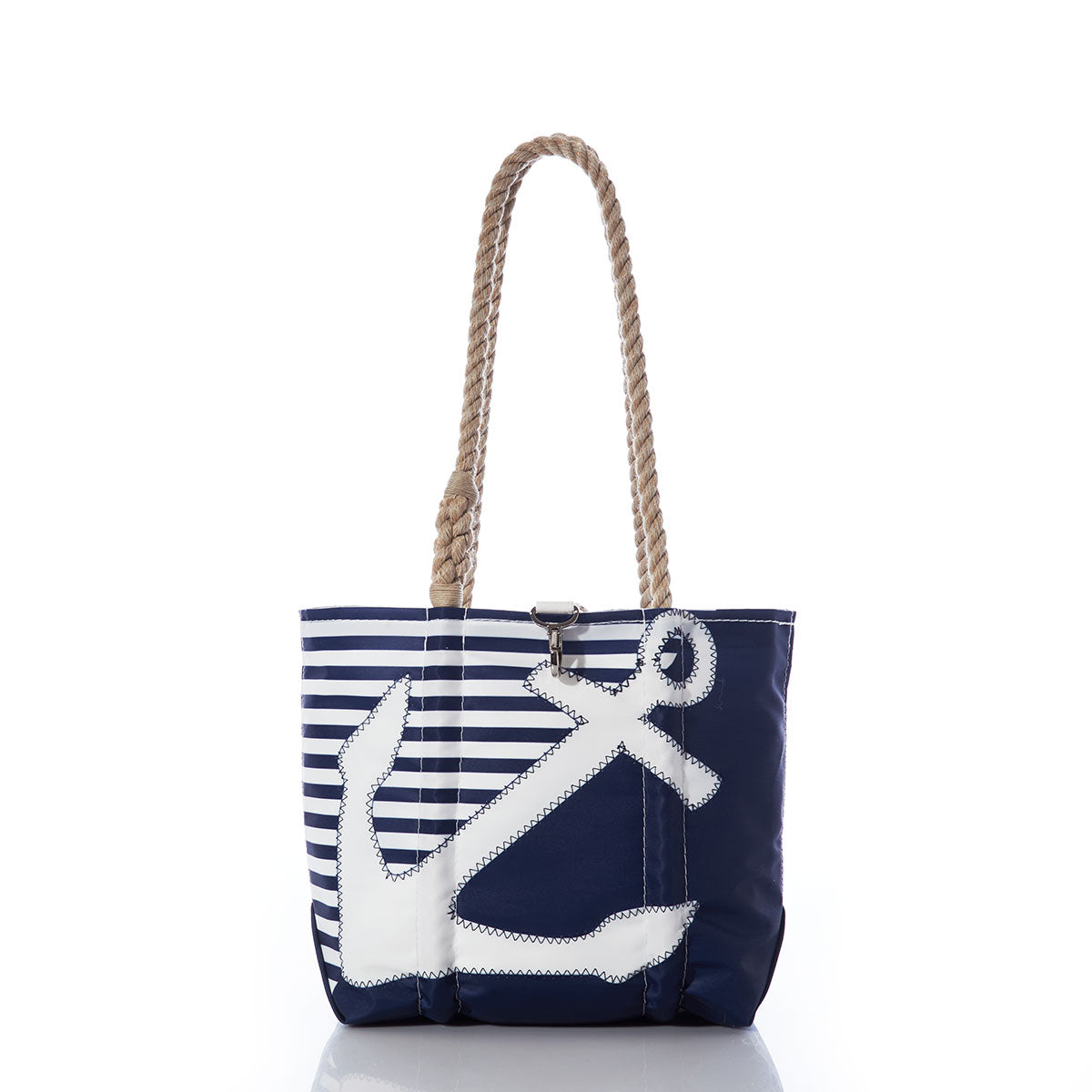 Breton Stripe White Anchor Handbag Handmade in Maine from Recycled Sails