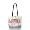 Rose Gold-on-Navy Mariner Stripe Handbag Handmade in Maine from Recycled Sails