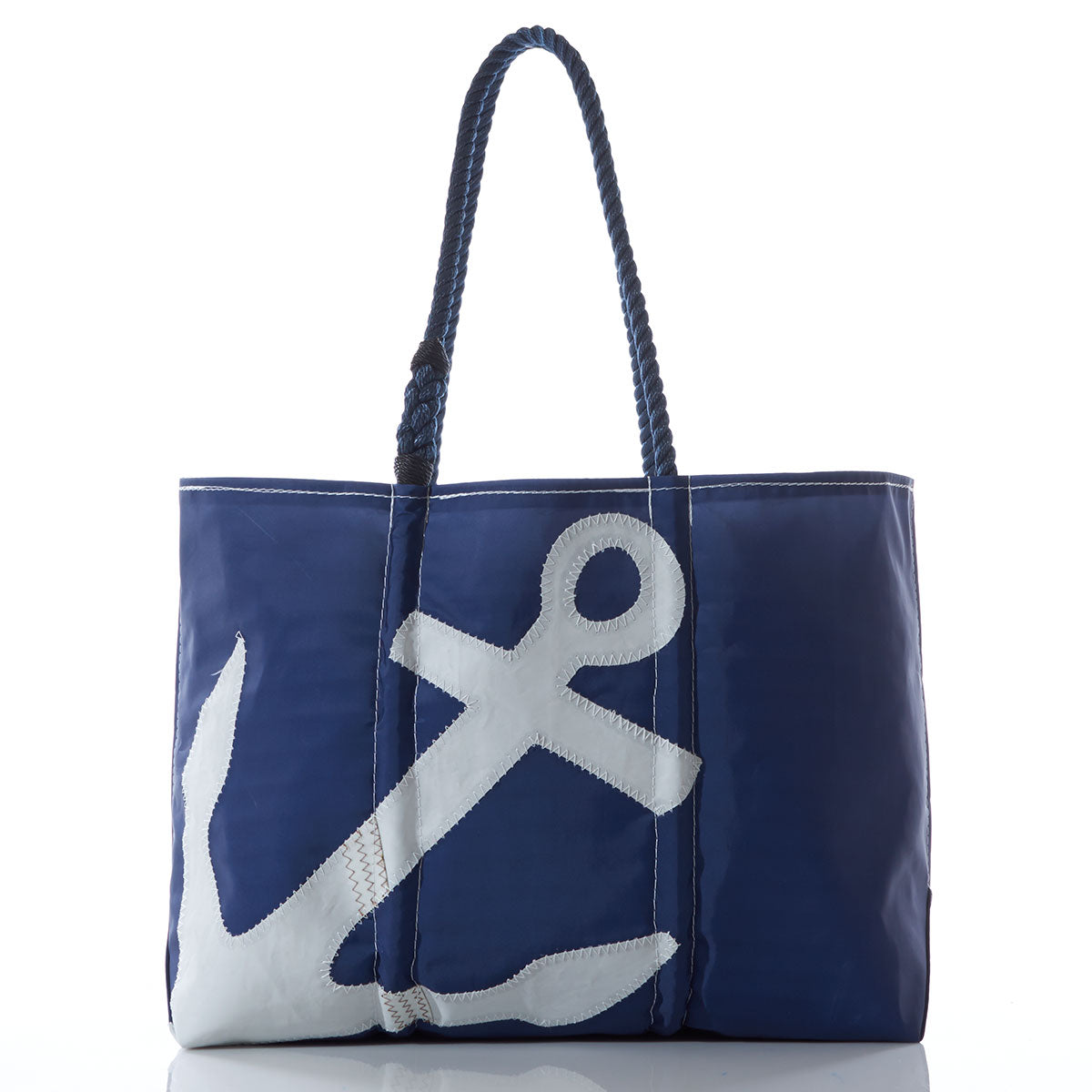 White-on-Navy Anchor Large Tote Handmade in Maine from Recycled Sails