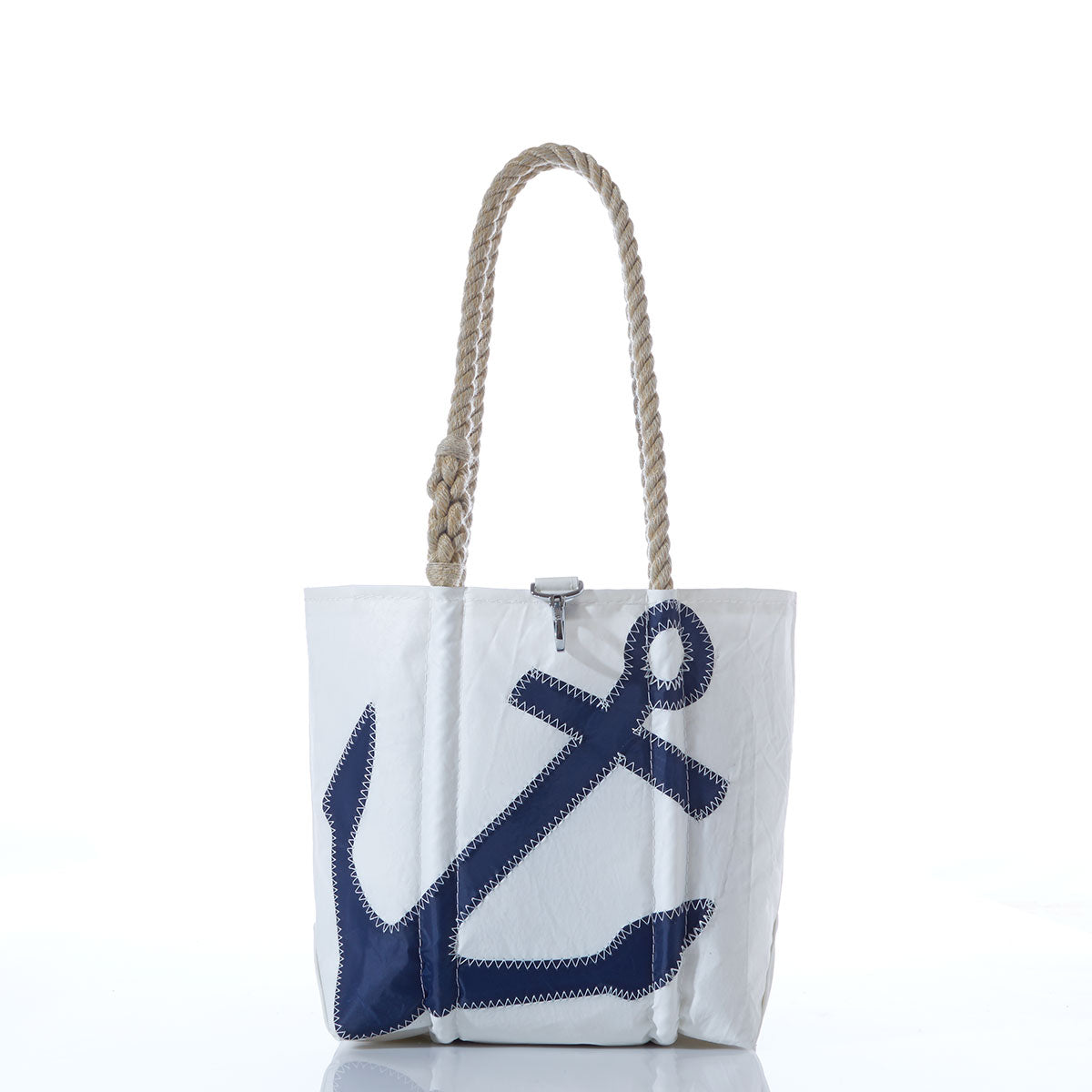 Navy Anchor Handbag with Hemp Rope Handles Handmade in Maine from Recycled Sails