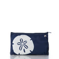 White on Navy Sand Dollar Large Wristlet Handmade in Maine from Recycled Sails