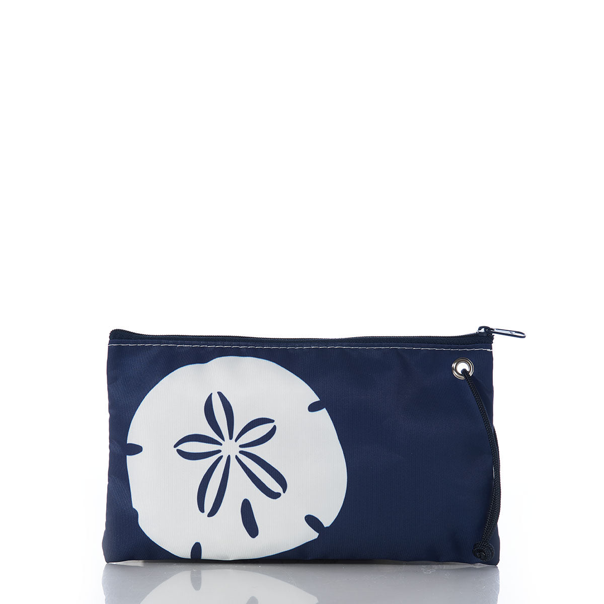 White on Navy Sand Dollar Large Wristlet Handmade in Maine from Recycled Sails