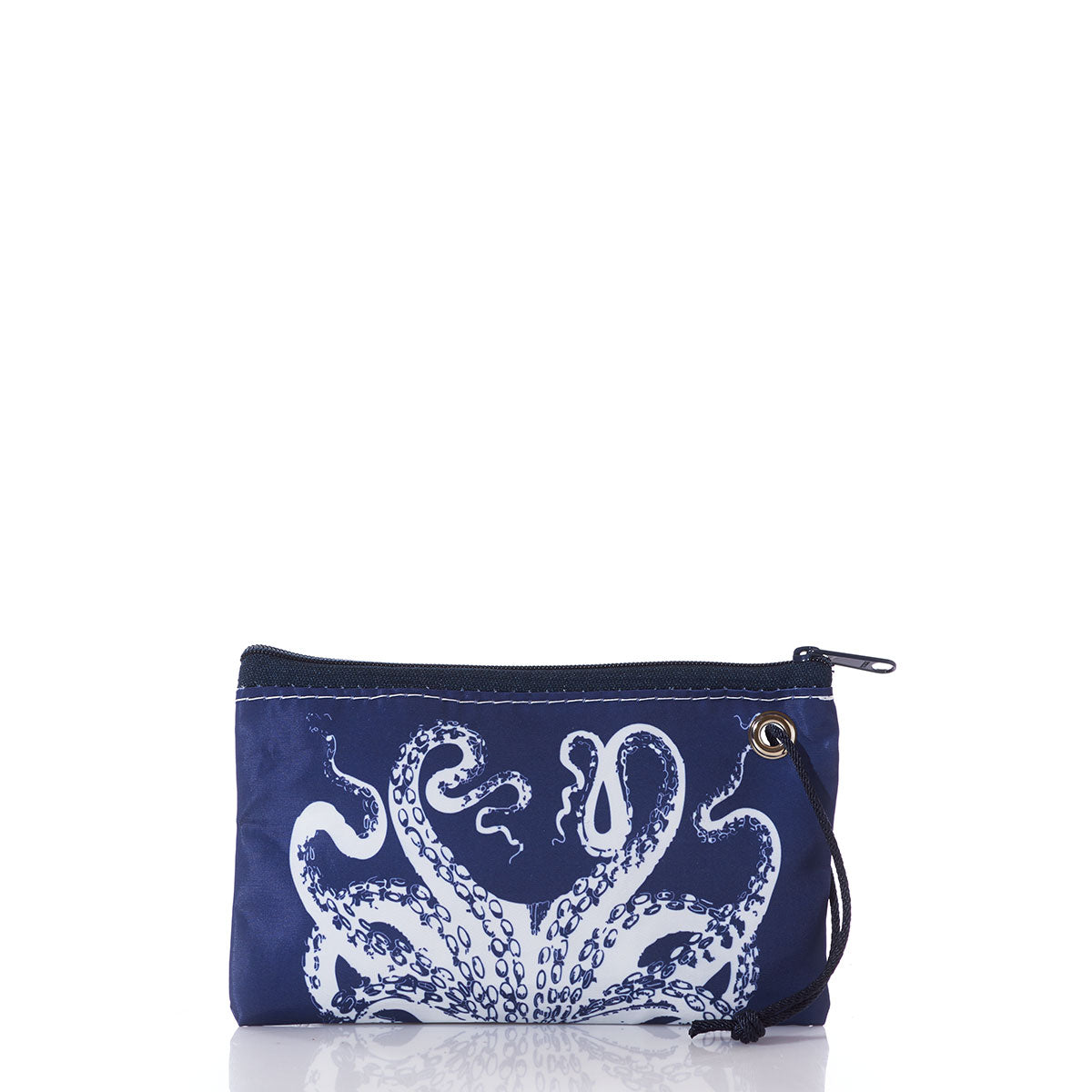 White on Navy Octopus Wristlet Handmade in Maine from Recycled Sails