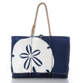 White on Navy Sand Dollar Ogunquit Beach Tote Handmade in Maine from Recycled Sails
