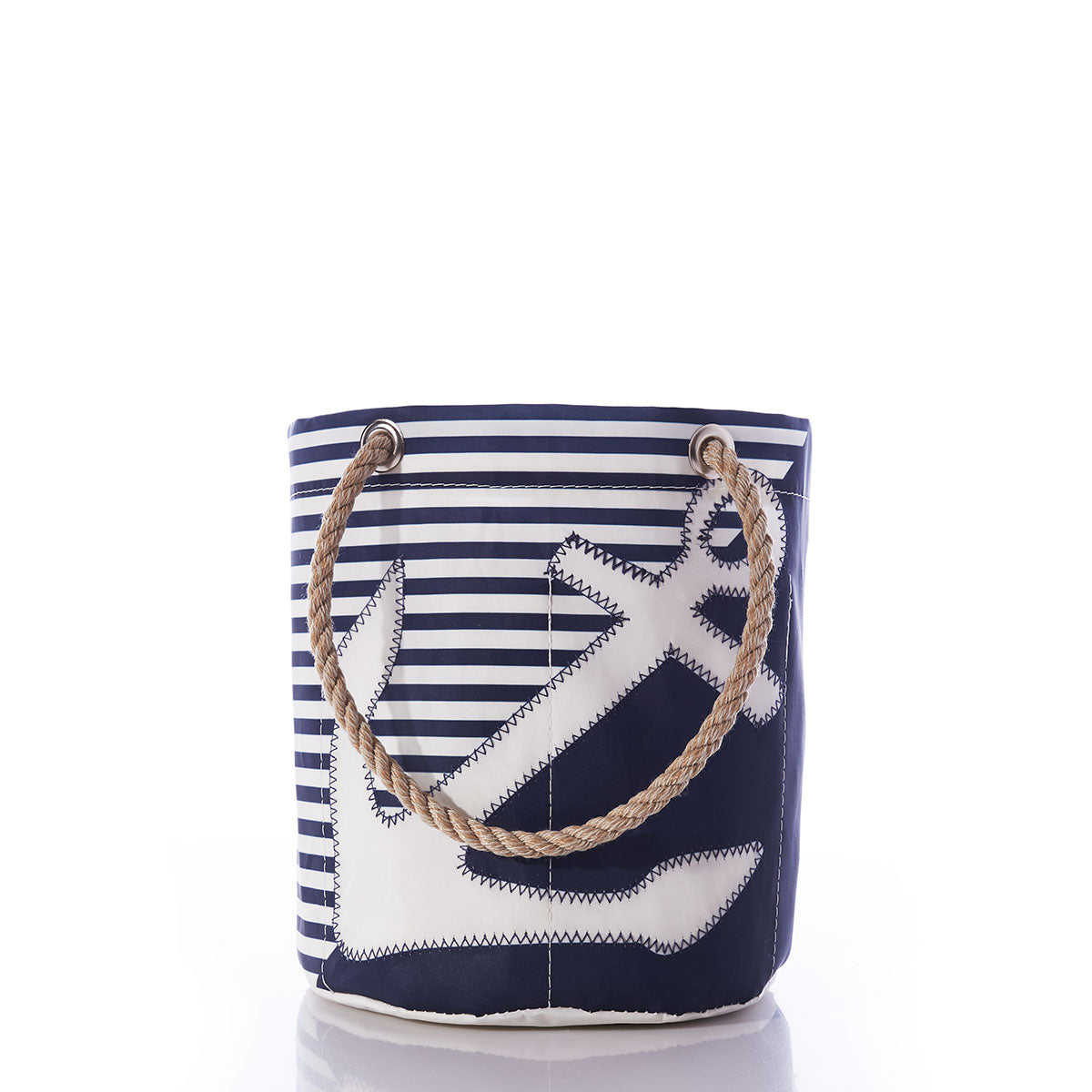 Breton Stripe White Anchor Beverage Bucket Handmade in Maine from Recycled Sails