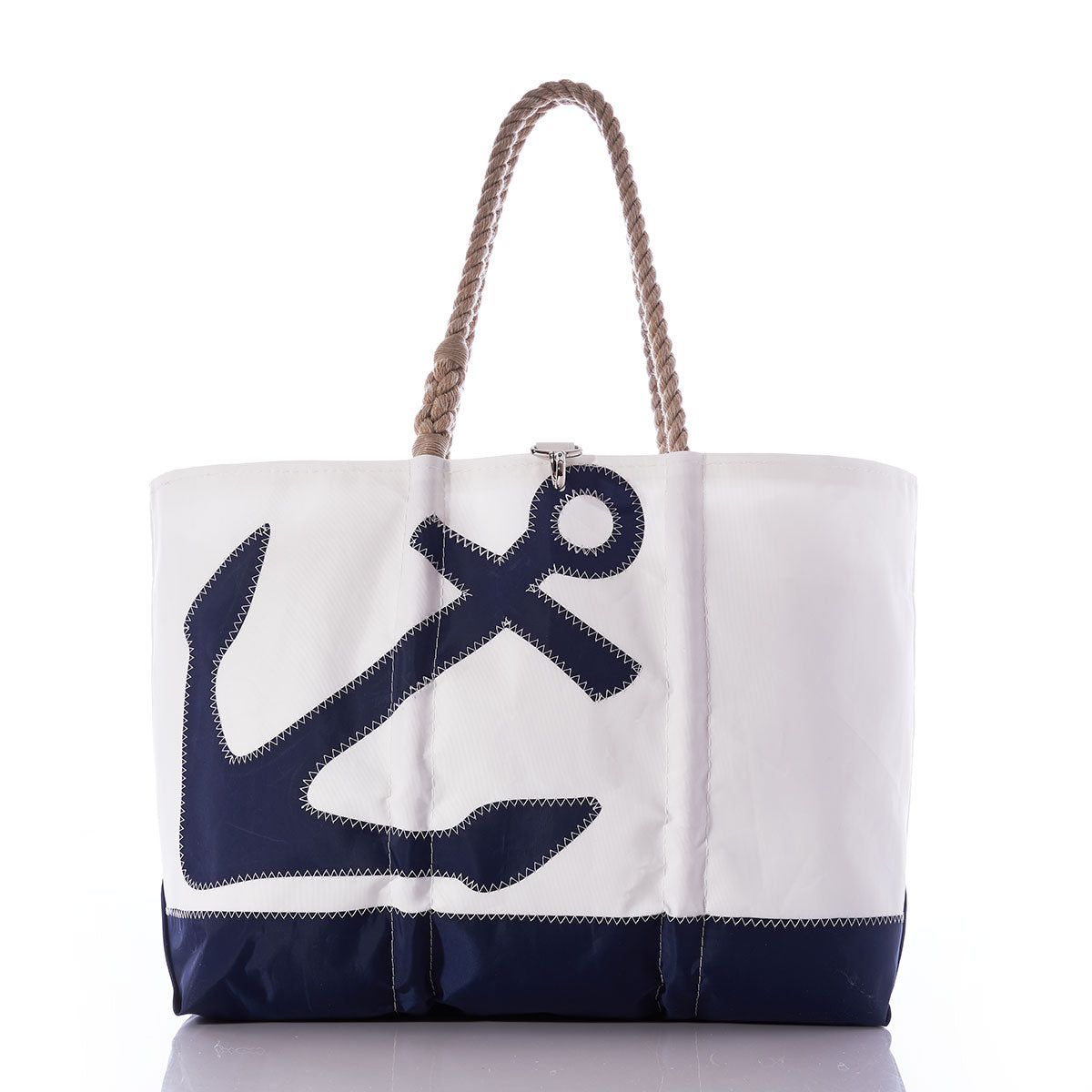 Navy Anchor Ogunquit Beach Tote Handmade in Maine from Recycled Sails
