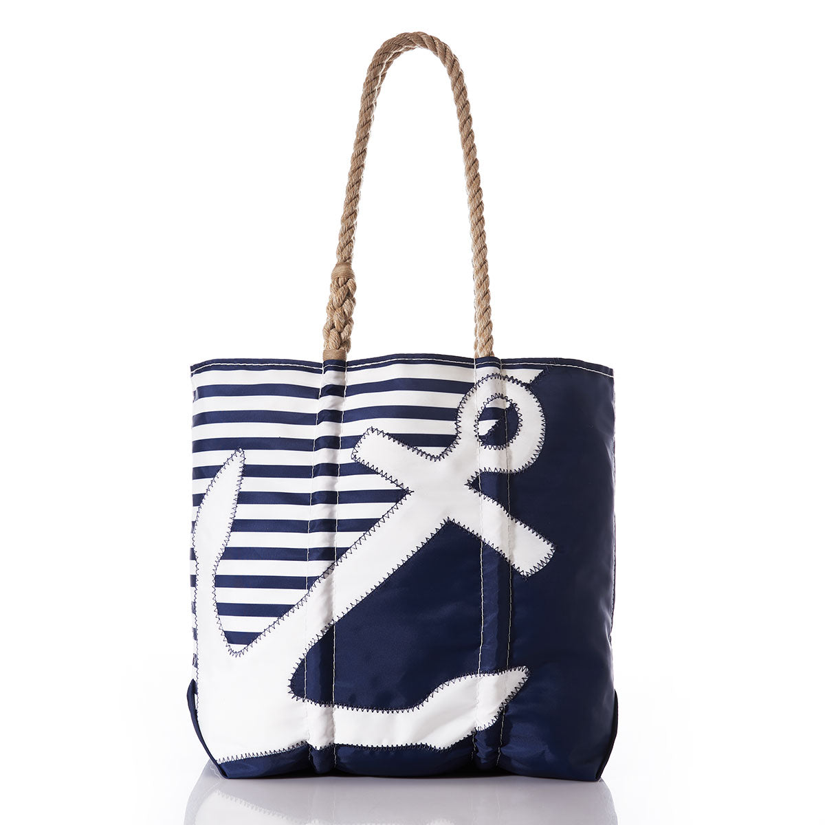 Breton Stripe White Anchor Medium Tote Handmade in Maine from Recycled Sails