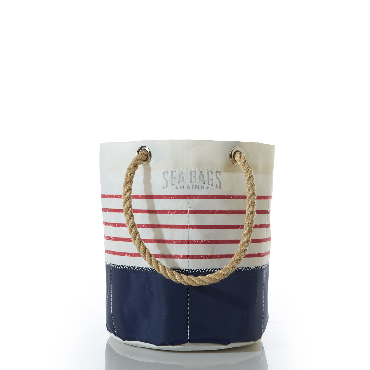 Red Mariner Stripe Beverage Bucket Bag Handmade in Maine from Recycled Sails
