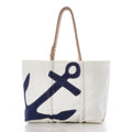 Navy Anchor Large Tote with Hemp Rope Handmade in Maine from Recycled Sails