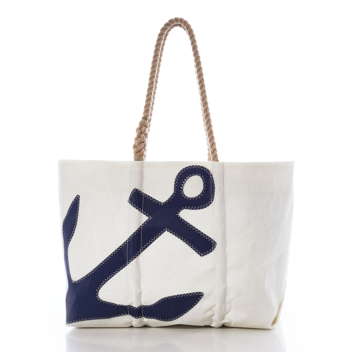 Navy Anchor Large Tote with Hemp Rope Handmade in Maine from Recycled Sails