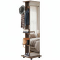 62" x 15" Full Tempered Glass Mirror on Wheels with Shelves & Hooks, Brown
