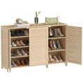 Eco-Bamboo Expandable Shoe Cabinet with Louvered Doors for 18 Pairs, Natural Wood Finish