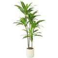 150cm Lifelike Artificial Dracaena Tree with Bendable Trunk & White Planter, Green