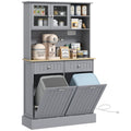 68" Kitchen Cabinet with Charger, 2 Tilt-Out Doors & Microwave Stand, Gray
