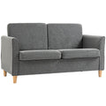 2 Seater Sofa, Fabric Compact Loveseat Couch with Wood Legs and Armrest, Grey