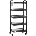 5 Tier Utility Rolling Cart, Metal Kitchen Cart with Removable Storage Mesh Baskets, Black