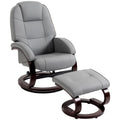 PU Leather Swivel Recliner with Footstool, High Back Reclining Chair, Grey