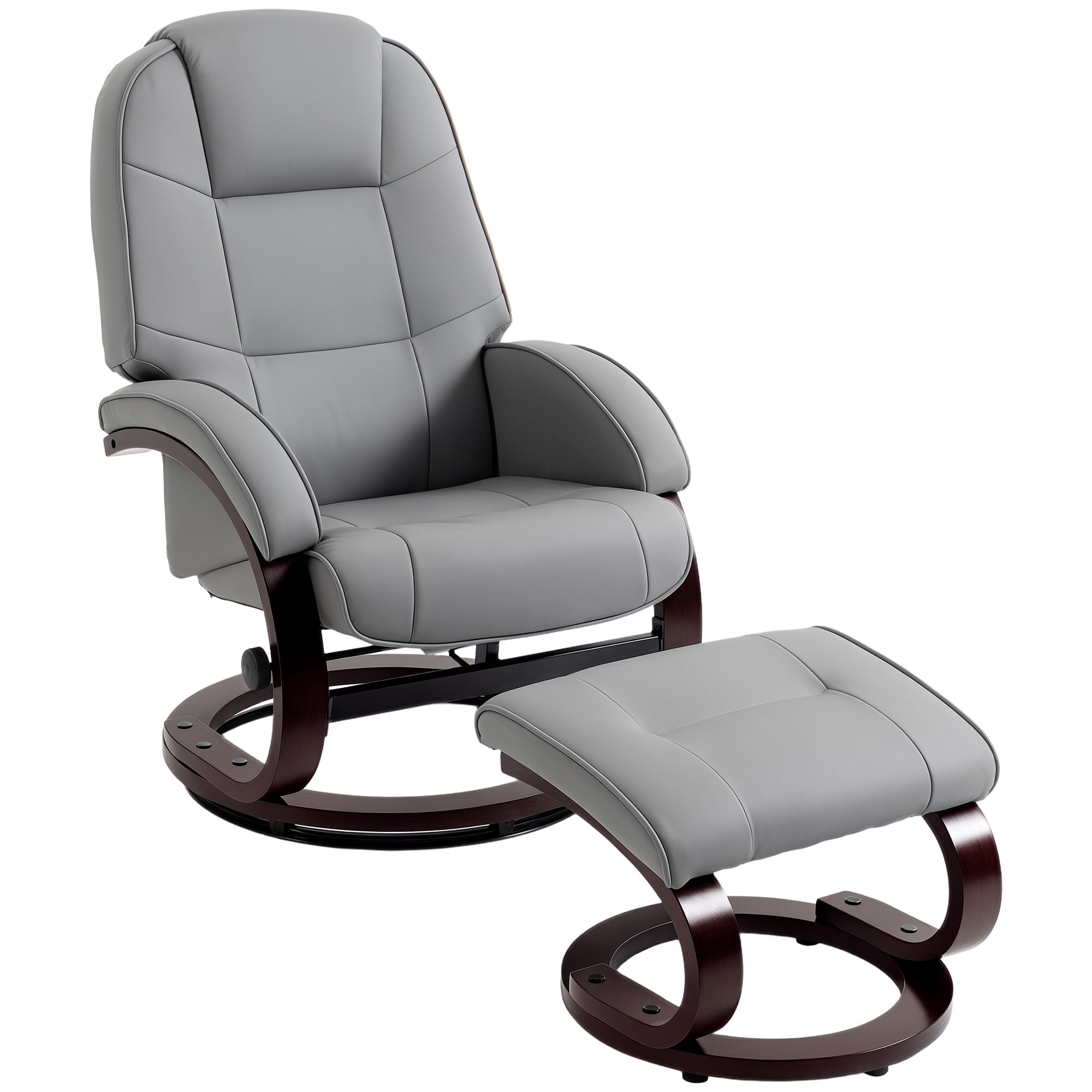 PU Leather Swivel Recliner with Footstool, High Back Reclining Chair, Grey