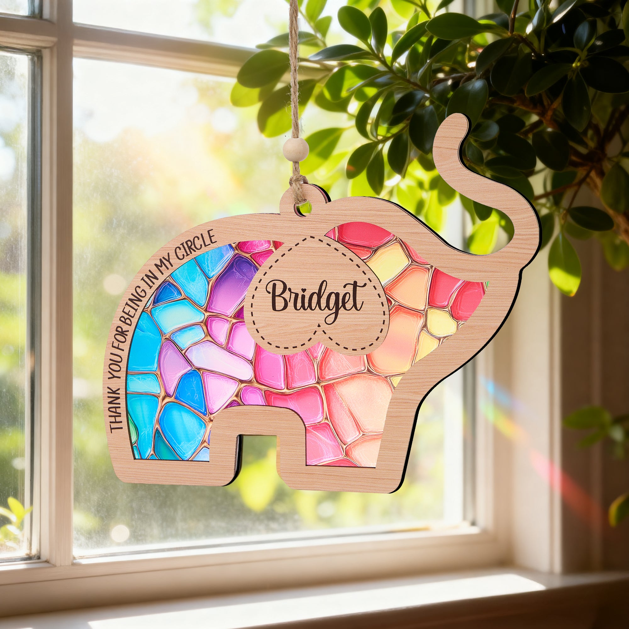 Elegante Elefante Personalizado Vidriera Parasol con Nombre Decoración de Jardín Cumpleaños Navidad Estreno de Casa Regalo para Mejor Amigo Bestie