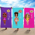 Toalla de playa de microfibra de secado rápido con nombre y flor de nacimiento Personalizada de dibujos animados de chica de verano Esenciales de viaje Regalo de cumpleaños para mujer