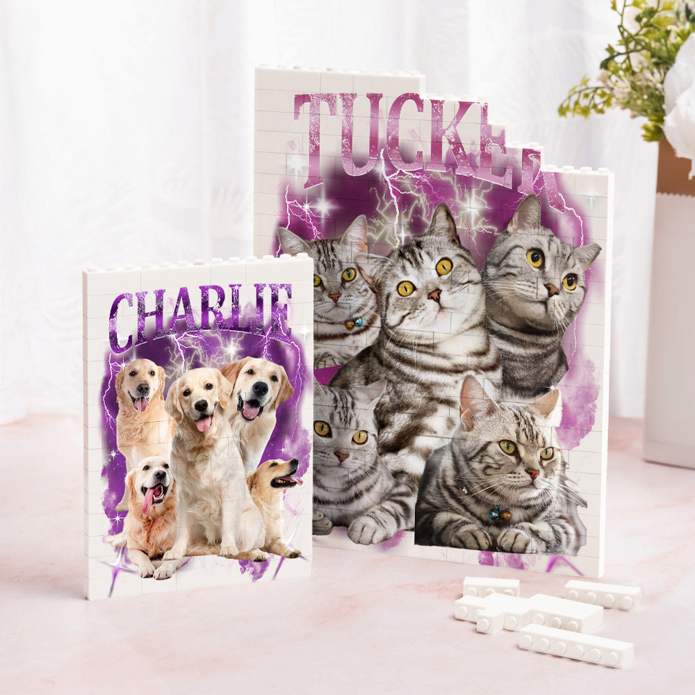 Personalizado Multicolor Vintage Bootleg Mascotas Fotos Ladrillo Rompecabezas con Nombre Decoración para el Hogar Recuerdo de cumpleaños Regalo para el amante del animal doméstico