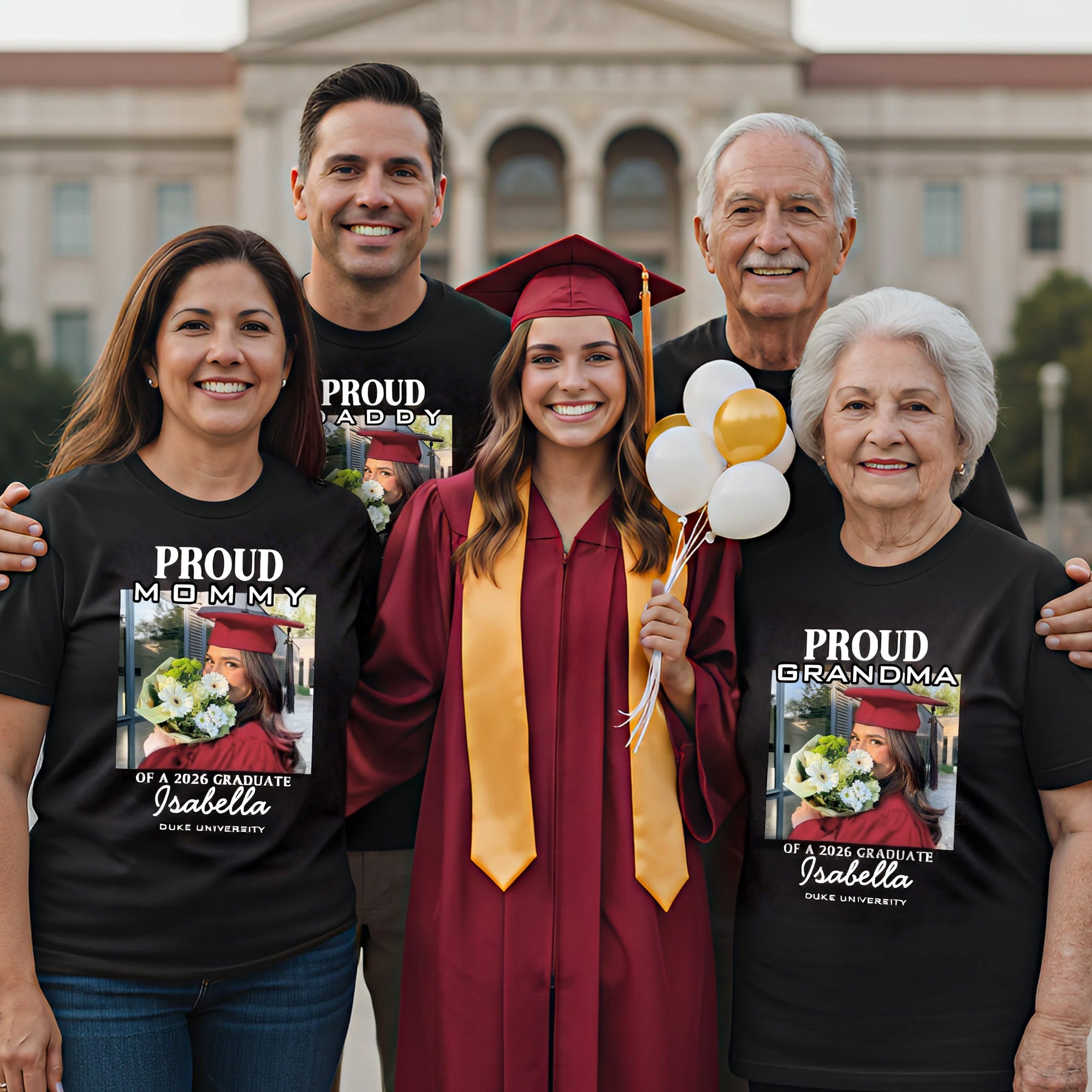 Personalizada Multicolor Orgulloso Foto Suave 100% Algodón Camiseta con Nombre Celebrar Graduación Regalo para la Familia