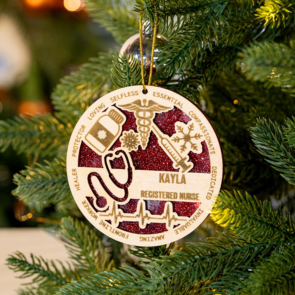 Símbolo médico personalizado Adorno de Navidad con nombre y trabajo Ttile Apreciación Regalo de Navidad para la enfermera Médico Personal Médico