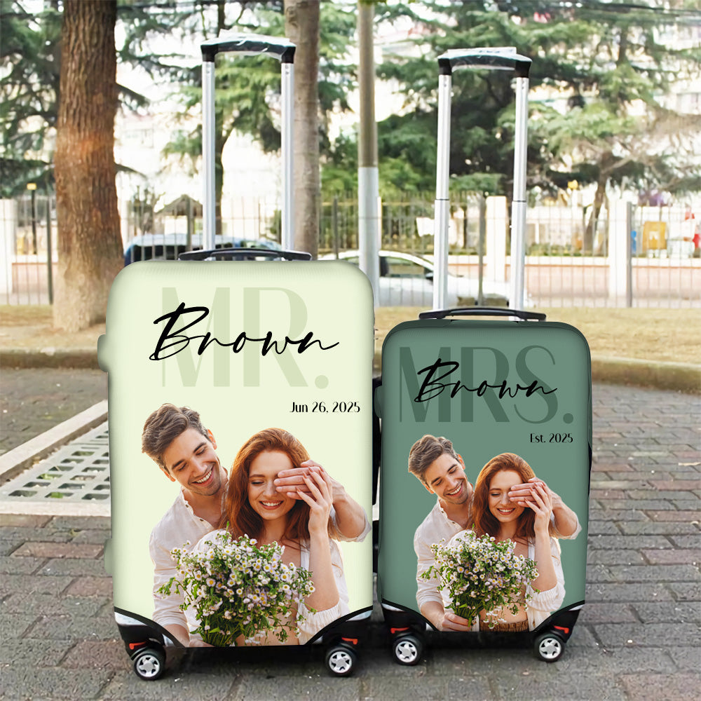 Juego personalizado de 2 fundas protectoras para maletas de señor y señora para maletas de 18-32 pulgadas con el nombre de la familia Accesorios de viaje Regalo de luna de miel para parejas