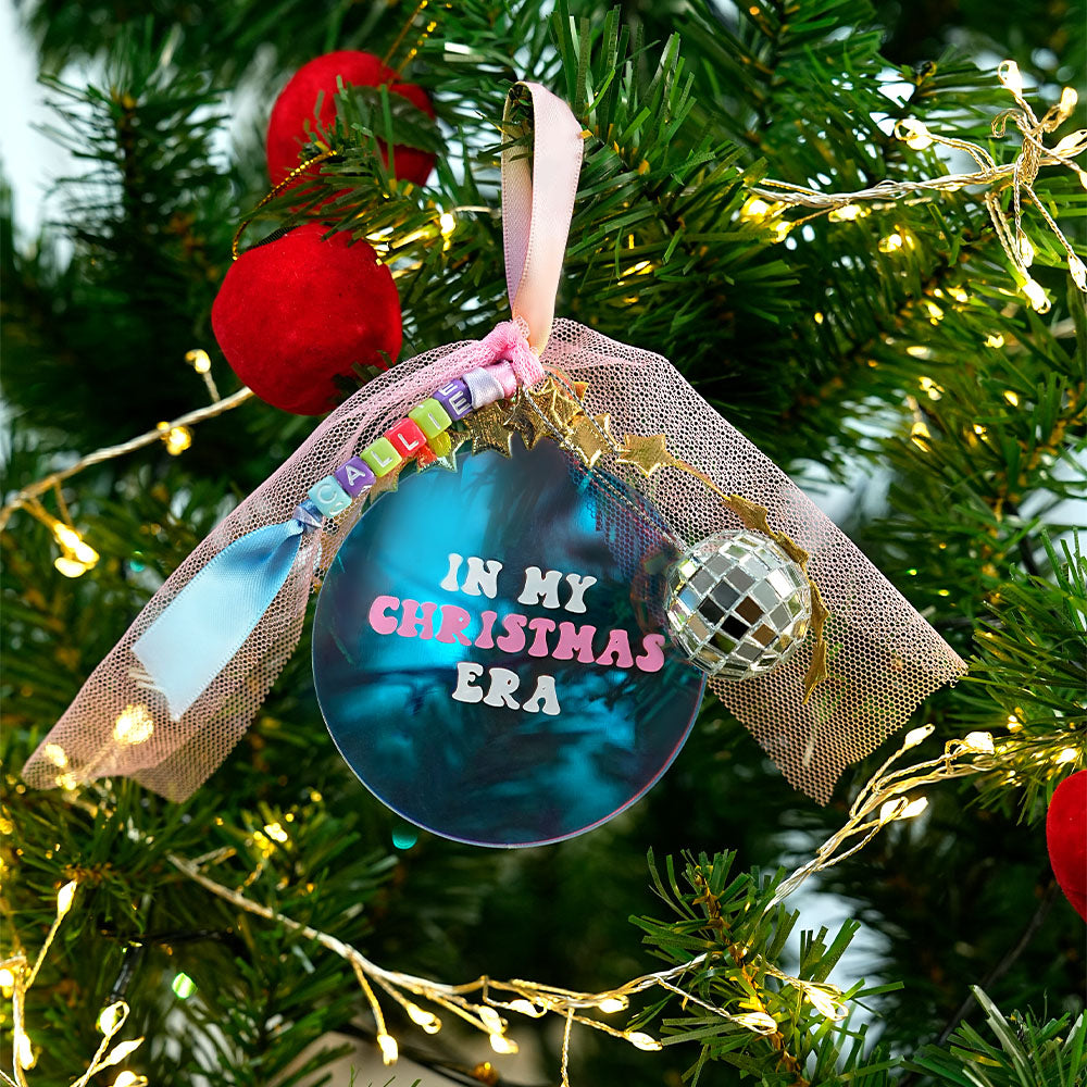 Adorno personalizado de bola de discoteca en mi época navideña con nombre y cinta para árbol de Navidad Decoración del hogar Regalo de cumpleaños para amantes de la música