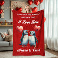 Personalizado Te Amo Corazón de Pingüino Suave manta con nombre y texto Decoración para el hogar Día de San Valentín Aniversario Regalo para el amante
